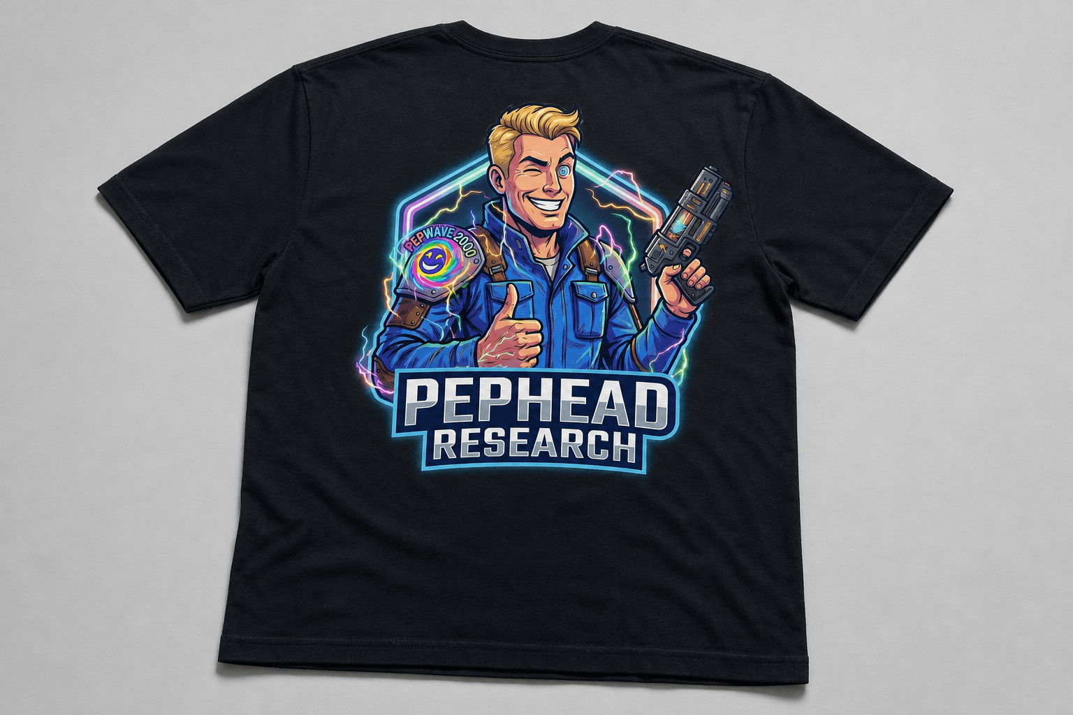 Mr. Pephead Shirt — Mr. Pephead Tee — full-color Mr. Pephead mascot on back